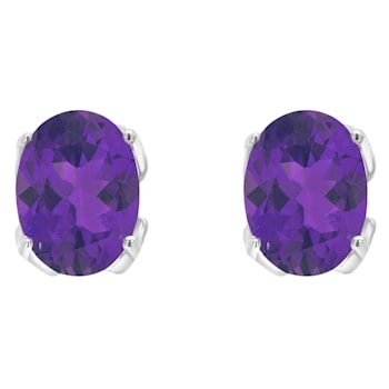 8x6mm Oval Amethyst Rhodium Over Sterling Silver Stud Earrings