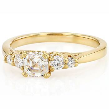 Diamond Simulant And Moissanite Ring In 18K Gold Over Sterling Silver