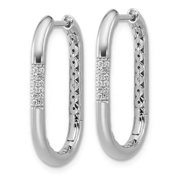 Rhodium Over Sterling Silver Polished Cubic Zirconia Oval Hinged Hoop Earrings