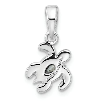 Rhodium Over Sterling Silver Antiqued Crystal July Birthstone Turtle Pendant