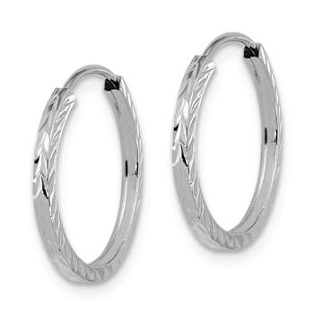 Rhodium Over 14k White Gold 11/16" Diamond-Cut Square Tube Endless
Hoop Earrings