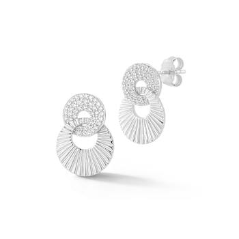 Rachel Zoe Pave CZ Fluted Stud Earrings in Rhodium Over Sterling Silver