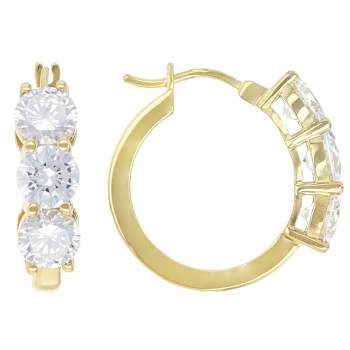 3-Stone CZ Hoop Earrings In 18K Gold Over Sterling Silver