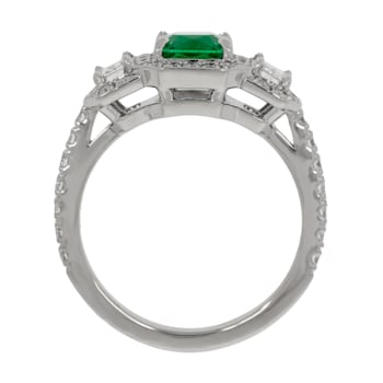 Rectangular Brilliant Cut Green Emerald and White Diamond Platinum Ring.
2.20 CTW