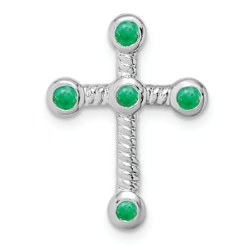Rhodium Over 10k White Gold 0.29 ctw Emerald Cross Slide Pendant