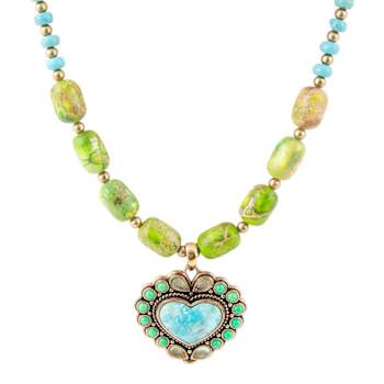 Barse Jewelry Legacy Lime Green and Blue Composite Turquoise Gold Tone
Heart Necklace