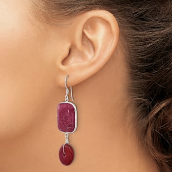 Sterling Silver Polished Carnelian and Red Jadeite Dangle Earrings
