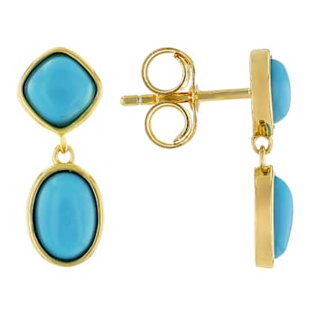 Turquoise Oval And Cushion Drop Earrings In 18K Gold Over Sterling Silver