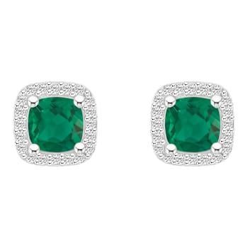 5mm Cushion Created Emerald And Created White Sapphire 10k White Gold
Halo Stud Earrings