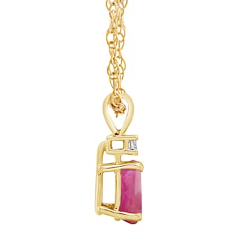 7x5mm Pear Shape Ruby with Diamond Accent 14k Yellow Gold Pendant With Chain