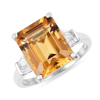 Citrine with White Zircon Accents Rhodium Over Sterling Silver Statement
Ring, 5.96ctw
