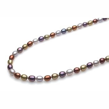 Silver Multi Forest 7-8mm Oval Freshwater Pearl Necklace
