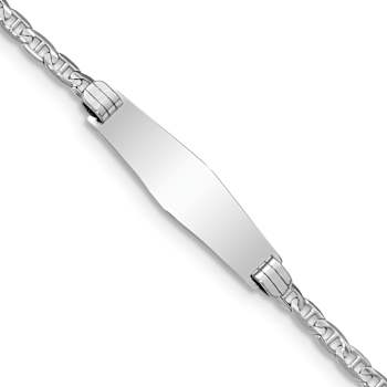 Rhodium Over 14k White Gold Soft Diamond Shape Mariner Link ID Bracelet