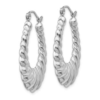 Rhodium Over 14k White Gold Polished 9/16" Scalloped Hoop Earrings