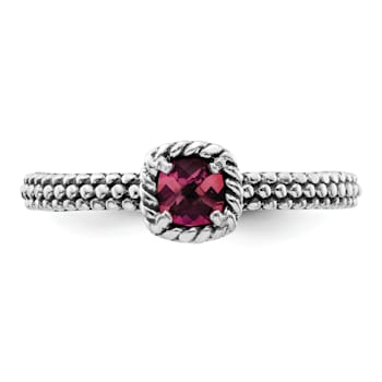 Sterling Silver Stackable Expressions Checker-cut Pink Tourmaline Ring 0.24ctw