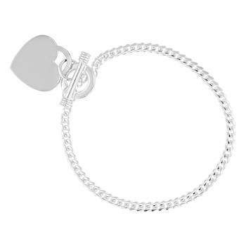 Cuban Link Bracelet With Heart Toggle In Sterling Silver