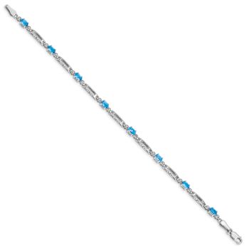 Rhodium Over 10k White Gold Diamond and Blue Topaz Bracelet