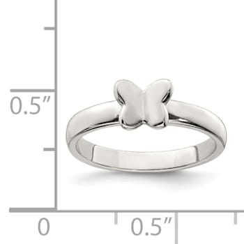 Rhodium Over Sterling Silver Polished Butterfly Children's Ring