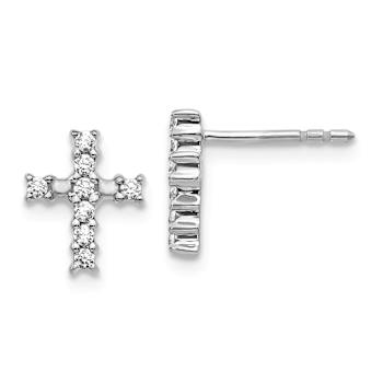 Rhodium Over 14k White Gold Polished Diamond Cross Stud Earrings