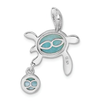 Rhodium Over Sterling Silver Polished Larimar Turtle Chain Slide Pendant