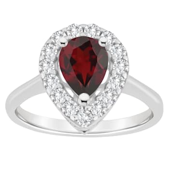 8x5mm Pear Shape Garnet And White Topaz Accents Rhodium Over Sterling
Silver Halo Ring