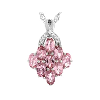 Pink Tourmaline Rhodium Over Sterling Silver Pendant With Singapore
Chain 1.77ctw