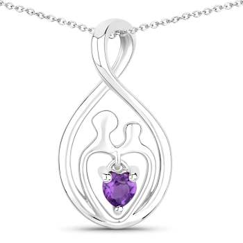 Purple Amethyst Mom and Child Rhodium Over Sterling Silver Heart Pendant
With Chain 0.14ct