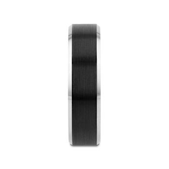 ASTON Black Brushed Center Tungsten Ring with Polished Beveled Edges 6mm