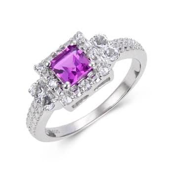 Lab Created Purple Sapphire with White Topaz Accents Sterling Silver
Halo Ring, 1.14ctw