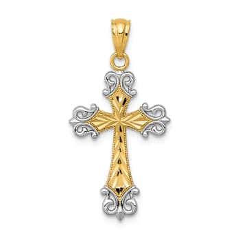 14K Two-tone Gold Diamond-Cut Cross Pendant