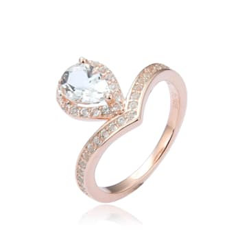 Pear Shape and Round White Topaz 14K Rose Gold Over Sterling Silver
Ring, 1.6ctw
