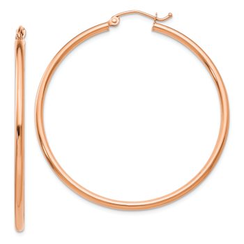 14k Rose Gold 1 3/4" Polished Tube Hoop Earrings