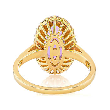 Amethyst Oval And White Zircon Ring In 18K Gold Over Sterling Silver 3.02ctw