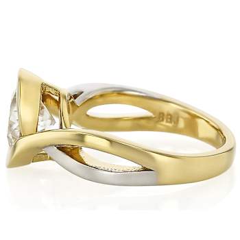 Two-Tone Bypass Moissanite Ring In 14K Gold Over Sterling Silver