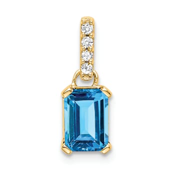 10k Yellow Gold 1 ctw Blue Topaz and Accent Diamond Pendant