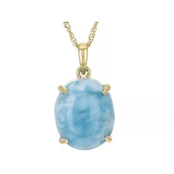 Oval Larimar Solitaire Pendant In 10K Gold