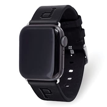 Gametime MLB Pittsburgh Pirates Black Leather Apple Watch Band (42/44mm
S/M). Watch not included.