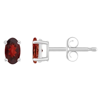 5x3mm Oval Garnet 14k White Gold Stud Earrings