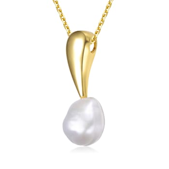 Freshwater Pearl Teardrop Pendant Necklace In 14K Gold Over Sterling Silver