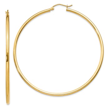 14k Yellow Gold Polished 2 3/8" Tube Hoop Earrings