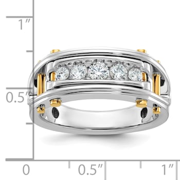 14K Yellow and White Gold Men's Polished Grooved Cut-Out 5-Stone Diamond Ring
