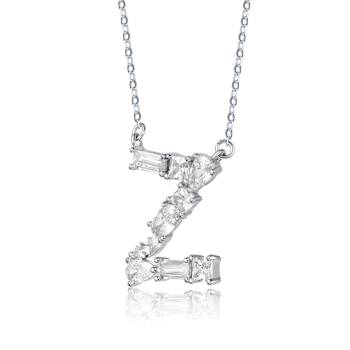 Initial Z Mixed Cut CZ Pendant Necklace In Sterling Silver 18 Inch