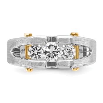 10K Two-tone Yellow and White Gold Men's Polished Satin and Cut-Out
3-Stone Diamond Ring 0.78ctw