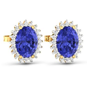 2.18ctw 14K Yellow Gold Tanzanite and White Diamond Halo Earrings