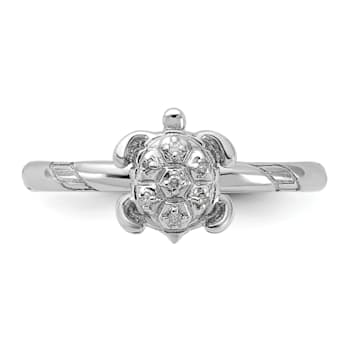 Sterling Silver Stackable Expressions Diamond Turtle Ring 0.035ctw
