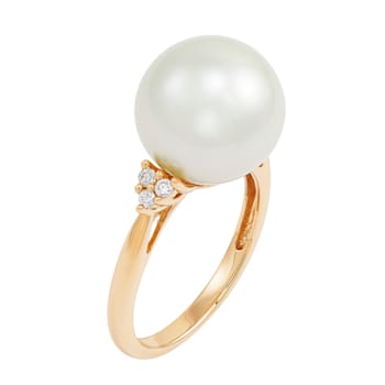 12-13mm Round White Freshwater Pearl with 0.02ctw Diamond Accent 14K
Yellow Gold Ring