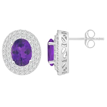 8x6mm Oval Amethyst And White Topaz Accent Rhodium Over Sterling Silver
Double Halo Stud Earrings