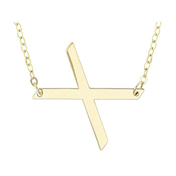 Sideways Initial X Necklace In Solid 14K Yellow Gold 18 Inch
