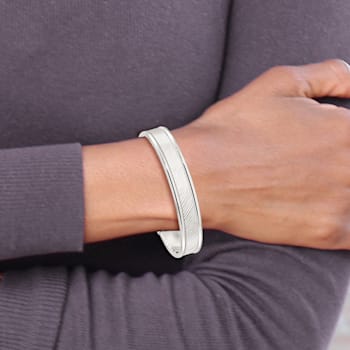 Sterling Silver Polished Textured Cuff Bracelet