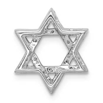 Rhodium Over 14k White Gold Diamond Star of David Chain Slide Pendant